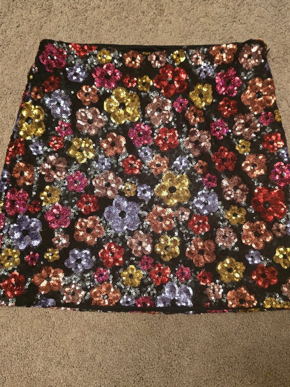 NWT Commense Sequin Floral Mini Skirt Black Small